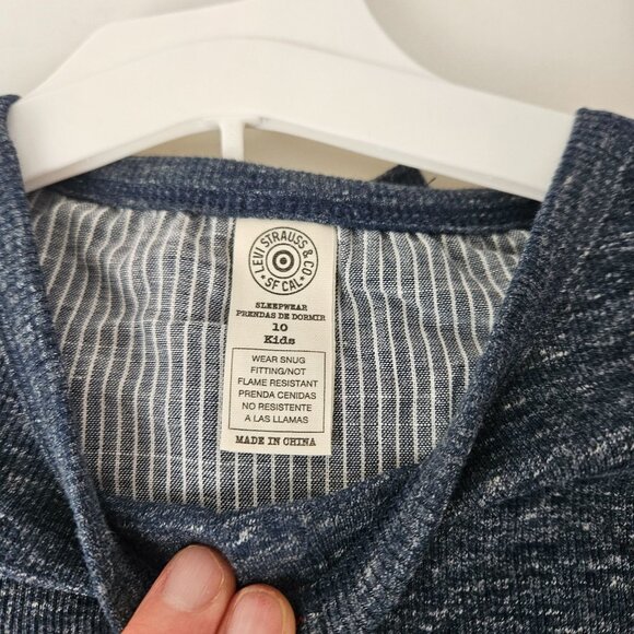 Levi's Kids Pajama Set Size 10 Long Sleeve Henley Top Pants Blue Heather Comfort - Picture 6 of 12